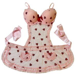 Victoria’s Secret Sexy Little Things 36C Valentines Pink Red Heart Sequin Apron